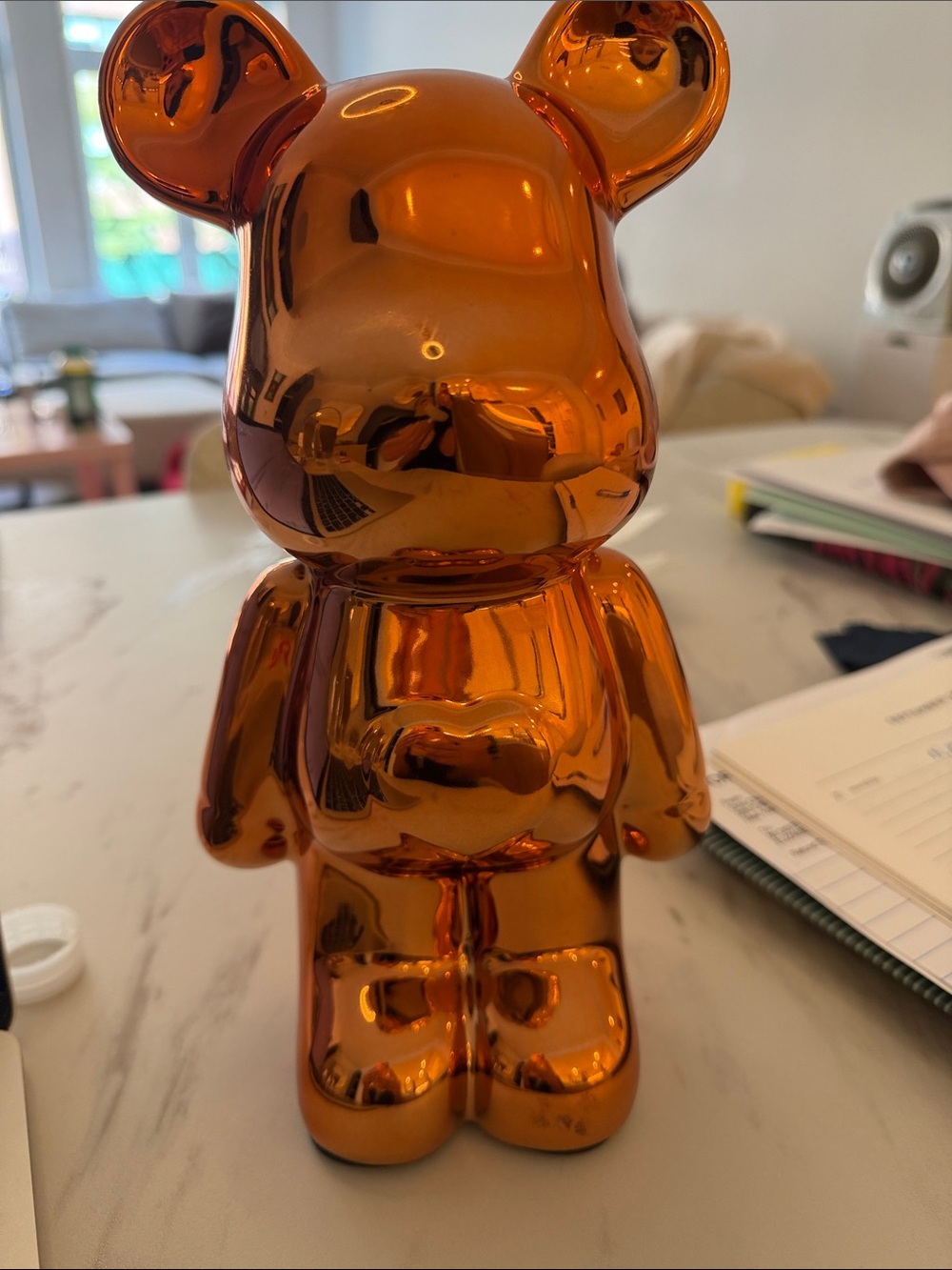 Metallic Orange Ceramic Bear Sculpture Modern Pop Art Decor